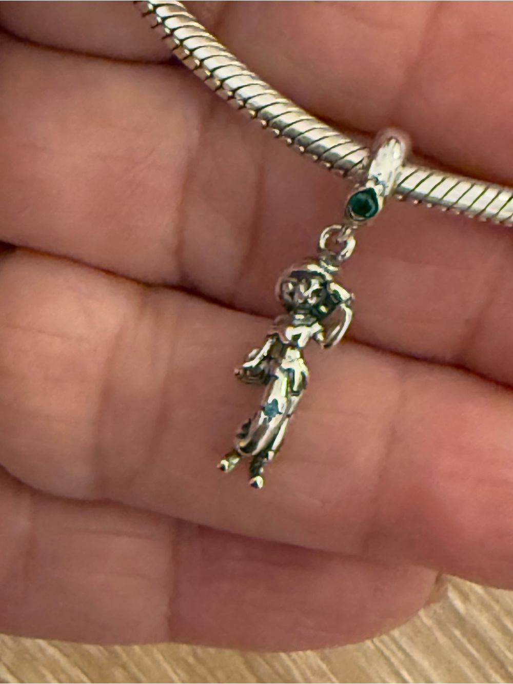 Silver Child Pendant Charm with Green Stone - Women's Jewelry